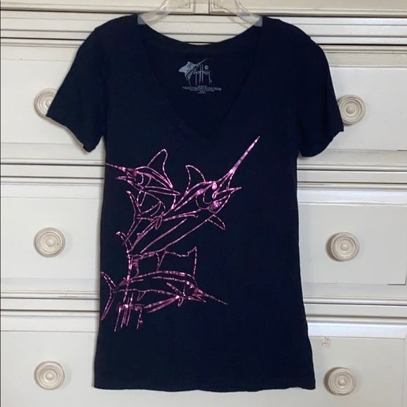 Women’s Guy Harvey V-Neck Marlin Shirt Size S/M - Picture 4 of 6